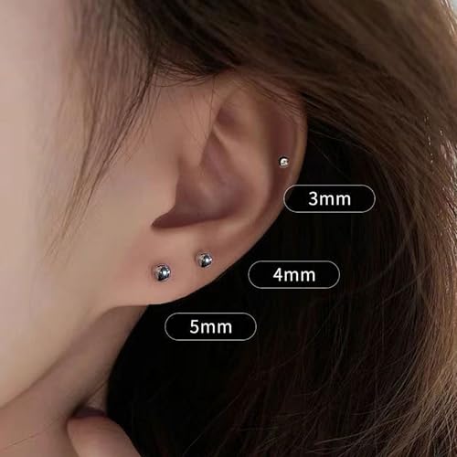 Women's Stainless Steel Silver Ball Stud Earrings Set, 5 Pairs Hypoallergenic Round Studs 3-7mm — view 5