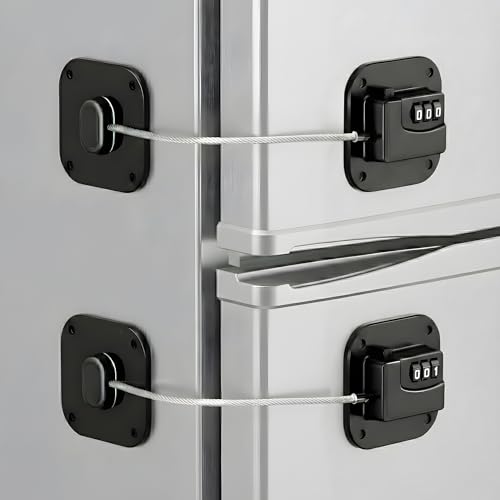 Image of Fridge Lock, 2 PCS Refrigerator Lock for Freezer, Cabinets and Drawers, Air Fryer,Doors, Combination Code, Heavy Duty with Adhesive Backing, Easy Install,No Keys Needed (Black-2Pack)