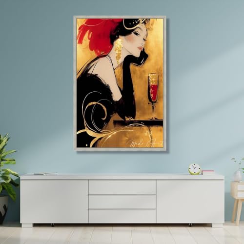 Tableau femme élégante au chapeau rouge pour décorer votre salon