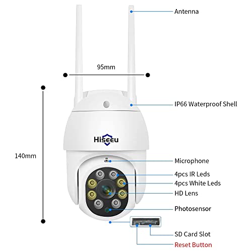 Hiseeu 2K 3Mp Ptz Security Camera Outdoor,Wifi Camera, Auto Tracking&Light Alarm Floodlight & Color Night Vision,360° View,Two-Way Audio, Motion Detection,Compatible Wireless Camera System #TOP7