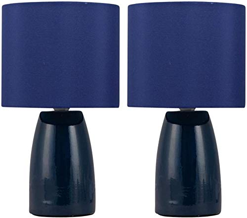 ewrwrwr Lot de 2 Clive - Lampe de Table/Lampes de Chevet en céramique Bleu Marine 25 avec Abat-Jour Assortis-Bleu_Paire