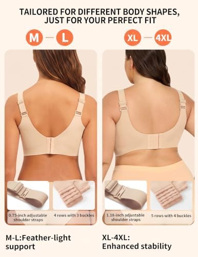 PoseFree Jelly Bras for Women Full Coverage Full Support and Lift No Underwire Back Smoothing Bralette Everyday Bra (Nude,XL) — view 3