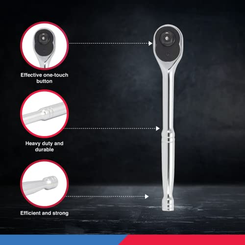 Neiko 03103A 1/2 Inch Ratchet Wrench, 72-Tooth Reversible Ratchet, Quick Release 1/2 Drive Ratchet, 10 Inch Oval Head Socket Wrench, Cr-V Steel Rachet Wrench #TOP3
