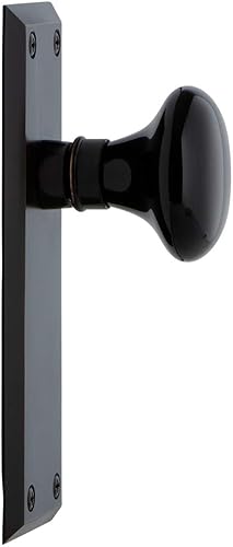 Miniatura 3 de Nostalgic Warehouse New York Plate Passage - Pomo de puerta de porcelana negra en bronce atemporal