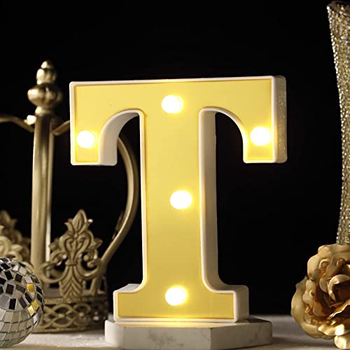 Image of Efavormart 6 inch Gold Marquee Letter T, Mirror Front Warm White LED Light Up 3D Sign, Battery Operated 72H Glow for Wedding Party & Wall Decor