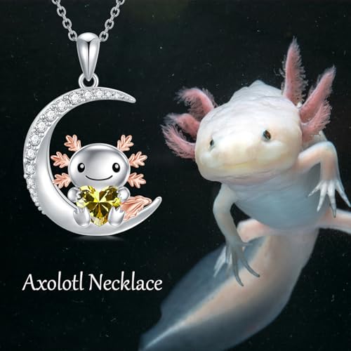 Image of PROESS Animal Birthstone Necklace 925 Sterling Silver Otter /Axolotl /Hippo /Elephant /Dachshund /Monkey /Red Panda Pendant Necklace Animal Birthstone Jewelry Gifts for Women