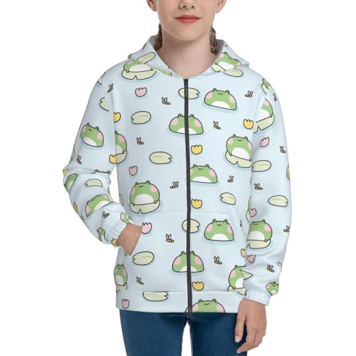 Cute Frog Stay on Leaf Kids Pullover Hoodies Boys Zip Up Sweatshirts Girls Athletic Clothes with Pocket3
