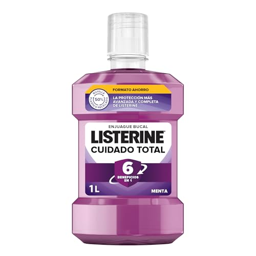 Listerine Cuidado Total (1 x 1 L), enjuague bucal con flúor, colutorio bucal con 6 beneficios en 1, elixir bucal para una limpieza bucal completa