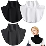 3 Stück Krageneinsatz Damen Abnehmbare Fake Collar Fake Rollkragenpullover Warm Blusenkragen Einsatz Halber Rollkragen für Formelle Blusen Pullover Shirt Einheitsgröße Weiß Schwarz Grau