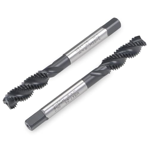 Image of LEPEVNEY M8 x 1.25 Thread Tap Drill Bits M8 Machine Taps, Spiral Flute Thread Tap, Metric Machine Threading Tap HSS Nitriding Coated H2 Tolerance, 2PCS