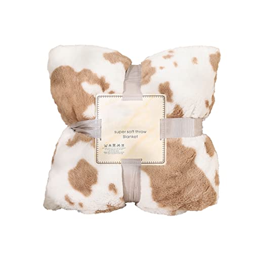Image of BRTUVO Soft Cow Print Blanket and Throws, Double Sided Milky Fluffy Cozy Velvet Flannel Blankets for Travel, Couch, Bedroom Decor, Plush Gifts for Kids Family and Friends (Khaki Cow - 51inchX63inch)
