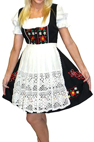 Dirndl Trachten Haus 3-Piece Short Knee Length German Oktoberfest Black Dress With Lace Apron 2 32 #TOP4