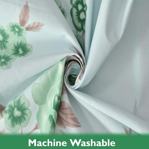 Image of Fresh From Loom Floral Print 240 TC Microfiber King Size Bedsheet Set with 2 Pillow Cover - Hypoallergenic & Soft (90 x 95 inch | Cyan, Floral Design)