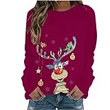 DII osedhc 2023 Christmas Ugly Sweatshirt for Women Funny Cute Colorful Reindeer Print Pullover Tops Plus Size Holiday Shirts