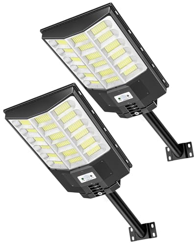 Sararoom Lampione Solare Led Esterno, 864Led 1000W Faro Led Esterno con Pannello Solare, IP65 Impermeabile Faretto con Sensore di Movimento, 6500K Luci di Sicurezza per Giardino Sentieri Garage, 2Pcs