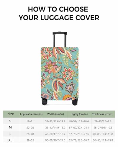 Vintage Floral Travel Luggage Cover Spandex Elastic Suitcase Cover for Luggage, Scratch Proof Luggage Cover Protector for Trunk Case 19-21 Inch Luggage, Abstract Flowers Textured Blue Green3