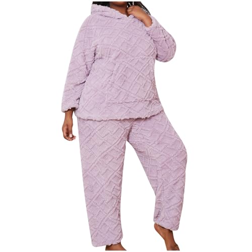 Flodxo Pigiama soffice da donna taglie forti inverno caldo pigiama addensare morbido pile sfocato set 2 pezzi loungewear felpe con cappuccio oversize casual pantaloni in peluche allentati indumenti da