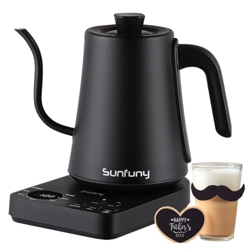 Image of Electric Gooseneck Kettle with Precise Temp Control, 1L Pour Over Coffee Kettle 1200W Fast Water Boiler, Small Stainless Steel Drip Brew Tea Pot with LED Display and Swan Neck Spout,Dad's Gift,Black