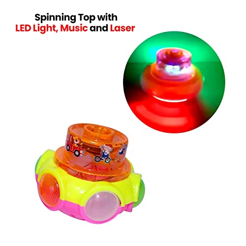 Image of Musical Cartoon Face Spinning Top Toy LED Leaser Light Lattoo Toy for Kids and Children, Pack of 1 (M2)