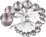 Smithcraft Measuring Cups and Spoons Set, 18/8 Stainless Steel Measuring Cups and Spoons Set for Kitchen & Baking, Heavy Duty Metric & US 8 Measure Cups & 9 Spoons & 1 Leveler