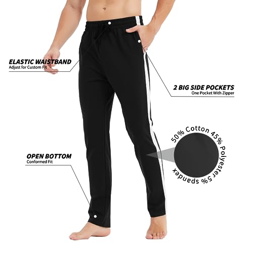 Idtswch Calça de moletom masculina listrada 34/36/38/40 longa com costura interna e bolsos, Preto, G