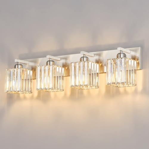 FDPBY Modern Vanity Light 4-Lights Brushed Nickel Vanity Light Crystal