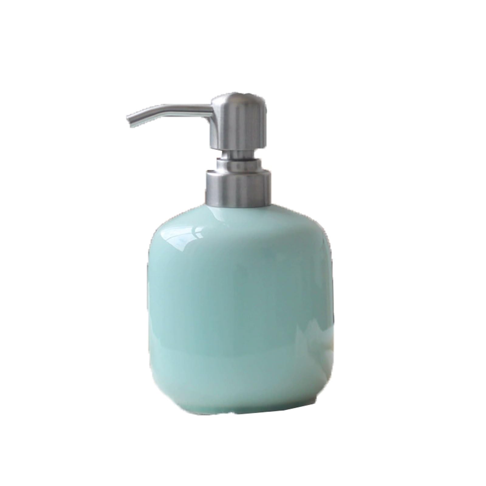 14.5oz Ceramic Soap Dispenser Flat Stable Base, Rounded Smooth Edges, One-Hand Use, Countertop(Blu)