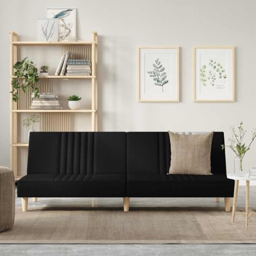 Yunovire Sofá cama de tela negra, respaldo ajustable, estructura de madera contrachapada resistente, 200 x 89 x 70 cm, cómodo sofá cama para invitados y salón, material transpirable, para adultos
