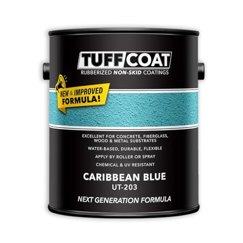 Tuff Coat Medium Texture Rubberized Non-Skid Deck Coating – Textured Non-Slip Safety Surface for Pool Decks, Docks, Boat Ramps, Patios, Walkways & High-Traffic Areas (UT-203 Caribbean Blue 1-gallon)