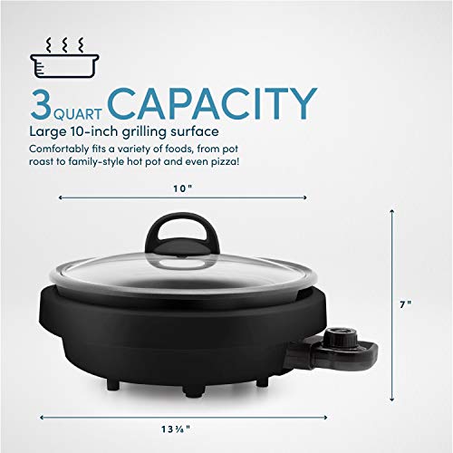 Aroma Housewares Asp-137B Grillet 3Qt. 3-In-1 Cool-Touch Electric Indoor Grill Portable, Dishwasher Safe, With 10 In. Nonstick Pan & Tempered Glass Lid, Black #TOP4
