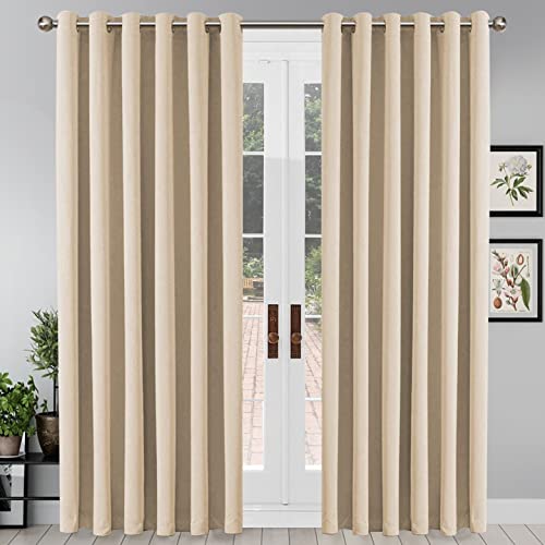 Yorkshire Bedding Blackout Curtains Ring Top for Bedroom 66x72 Inch Thermal Insulated Readymade Cream Curtains Room Darkening Panels + 2 Tiebacks
