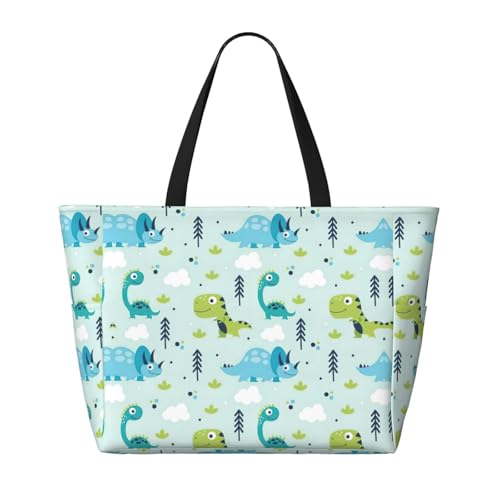 Dinosaur Pattern Extra Large Tote Bag For Women,Foldable Beach Bag With Pocket Weekender Travel Overnight Bag2