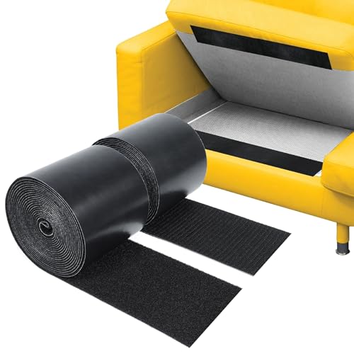 Self-Adhesive Hook and Loop Tape for Couch Cushions and Furniture - 15ft x 4 inch Wide - Heavy Duty Sticky Back Tape Fastener - Double Roll with Adhesive Backing - Cut to Size Strips (Black)