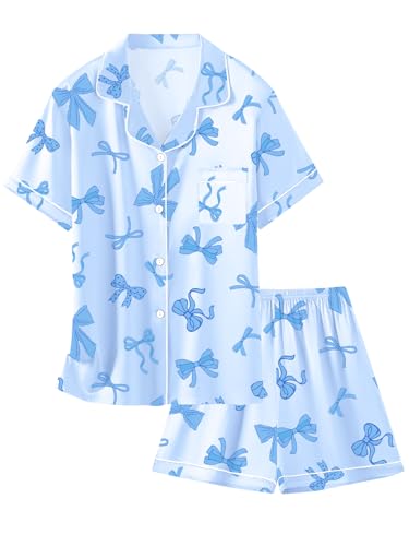 Image of Girls & Womens Satin Pajamas Set, Silk Button-Down Sleepwear 2 Piece Nightwear, 3 Years - Women XXL