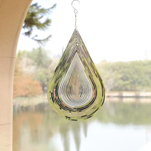 Wind Spinner Flowing-Light Effect Courtyard Decorations Made of Stainless Steel House Hanging Decoration 12“x 8“ Spinners with a 360° Rotating Hook (1 pc Water Drop-Silver) by CosyCorner - Image 4