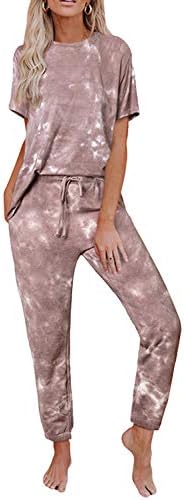 Pink Queen Women Tie Dye Two Piece Loungewear Set Tracksuits Casual Short Sleeve Tshirt Jogger Pants Sweatsuits Coffee M