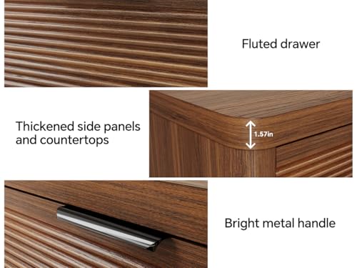 Image of FUSUNBAO Fluted 6 Drawer Dresser, Modern Wood Dresser for Bedroom,TV Stand,Thickened Curved Profile Design,Bedroom,Entryway,Wood Drawer Organizer (Dark Walnut)