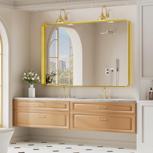 Image of Koonmi Gold Bathroom Mirror, 36x55 Shatterproof Wall Vanity Mirror