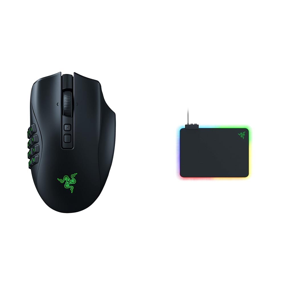 Razer Naga V2 Pro - Souris Gaming sans Fil Noir & Firefly V2 - Tapis de Souris de Jeu avec Surface microtexturée et éclairage Chroma RGB Noir