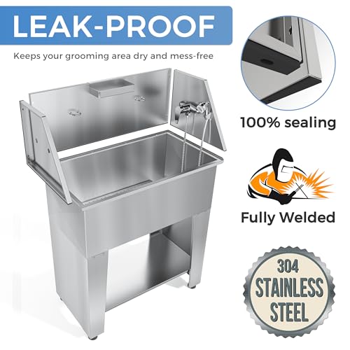 Burano Banheira de aço inoxidável de 96,5 cm para cuidados com cães – Estação de banho profissional