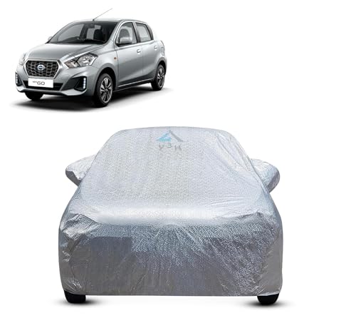 Image of 100% Waterproof Car Cover Compatible with Datsun Go (Model : 2014 Onwards) Custom Fit Body Covers with Mirror Pockets | Color : Metalic Silver