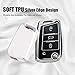 HIBEYO Key Fob Cover for VW Mk7 Polo Jetta4 Touran T-ROC Ibiza4 5 Toledo4 Skoda Rapid Spaceback Fabia3 Karoq Accessories TPU Silver-Edge Flip 3 Buttons Key Holder with Bling Keychains-Black