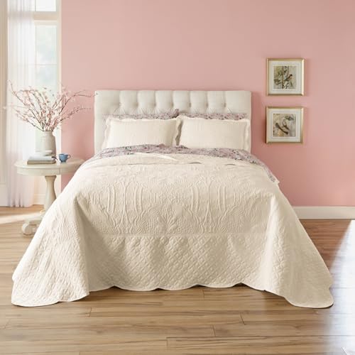 BrylaneHome Lily Damask Bedspread - Queen, White