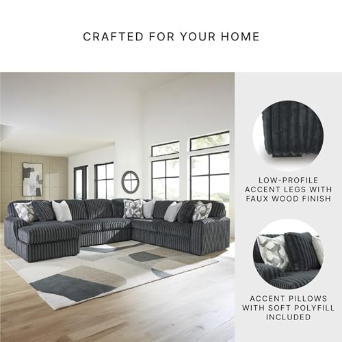 Image of Signature Design by Ashley 4-Piece Corduroy Sectional Couch, Gray