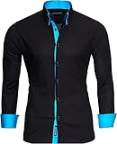 Reslad Herren Hemd Männer bügelfrei figurbetont Freizeit-Hemden Business 2 Knopf Doppelkragen RS-7050 Schwarz Türkis Gr XL
