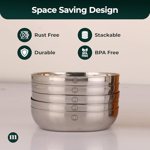Image of MARU Steel Small Square Snacks /Serving Plates Set of 6 (14 cm Each), Multi-Utility Quarter /Diet Plates for Small Meals with Mirror Finish Design, Perfect for Breakfast, Nashta, Dessert & Daily Use
