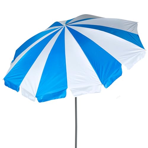 AKTIVE Sombrilla de playa, 200 cm, Franjas azul y blanco, Mástil acero, Inclinable y regulable en altura, Tejido poliéster Oxford, Protección UV50, Funda transporte, Sombrillas grandes (62345)