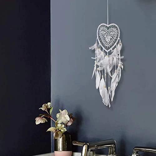 seelimGoo 2 Pcs White Heart Dream Catcher Feather Dream Catcher Handmade Fairy Dream Catcher for Bedroom Wedding Decoration