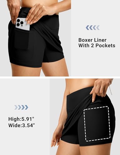 FitsT4 Sports Womens High Waisted 13" Mini Swim Skirts with Pockets Tummy Control Bathing Suit Skirt Bottoms for Women3