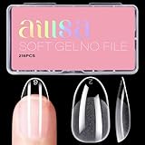 AILLSA Short Oval Nail Tips Full Cover Clear Gelly Nails Tip Half Matte Acrylic Tips Pre-Filed Fake Press on Nail Tips for Extension Home DIY Salon Manicure 216PCS 12 Sizes